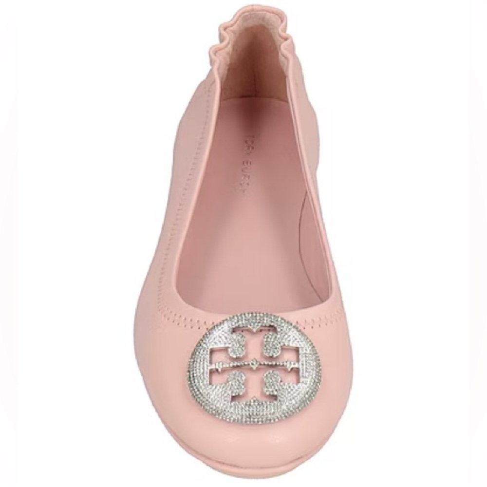Tory Burch Minnie Travel Ballet Pave Goat Leather/Crystals Flats Pink  8.5